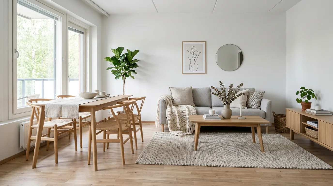 Stylish living room with concealed storage and clean uncluttered styling.