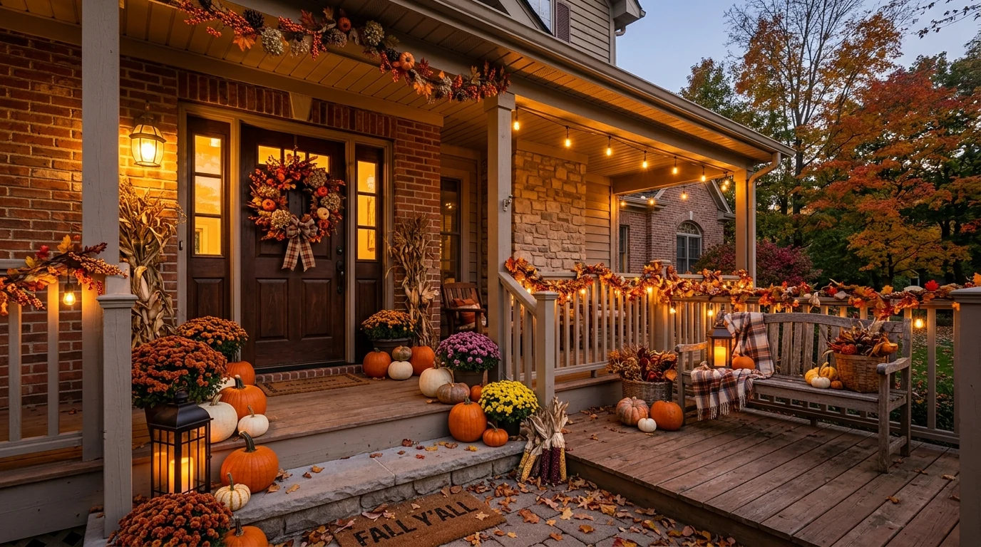 Thanksgiving kitchen island centerpiece with festive grateful home styling.