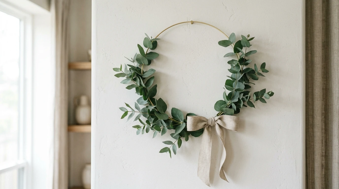 Elegant magnolia leaf wreath on a front door for a refined Christmas look.