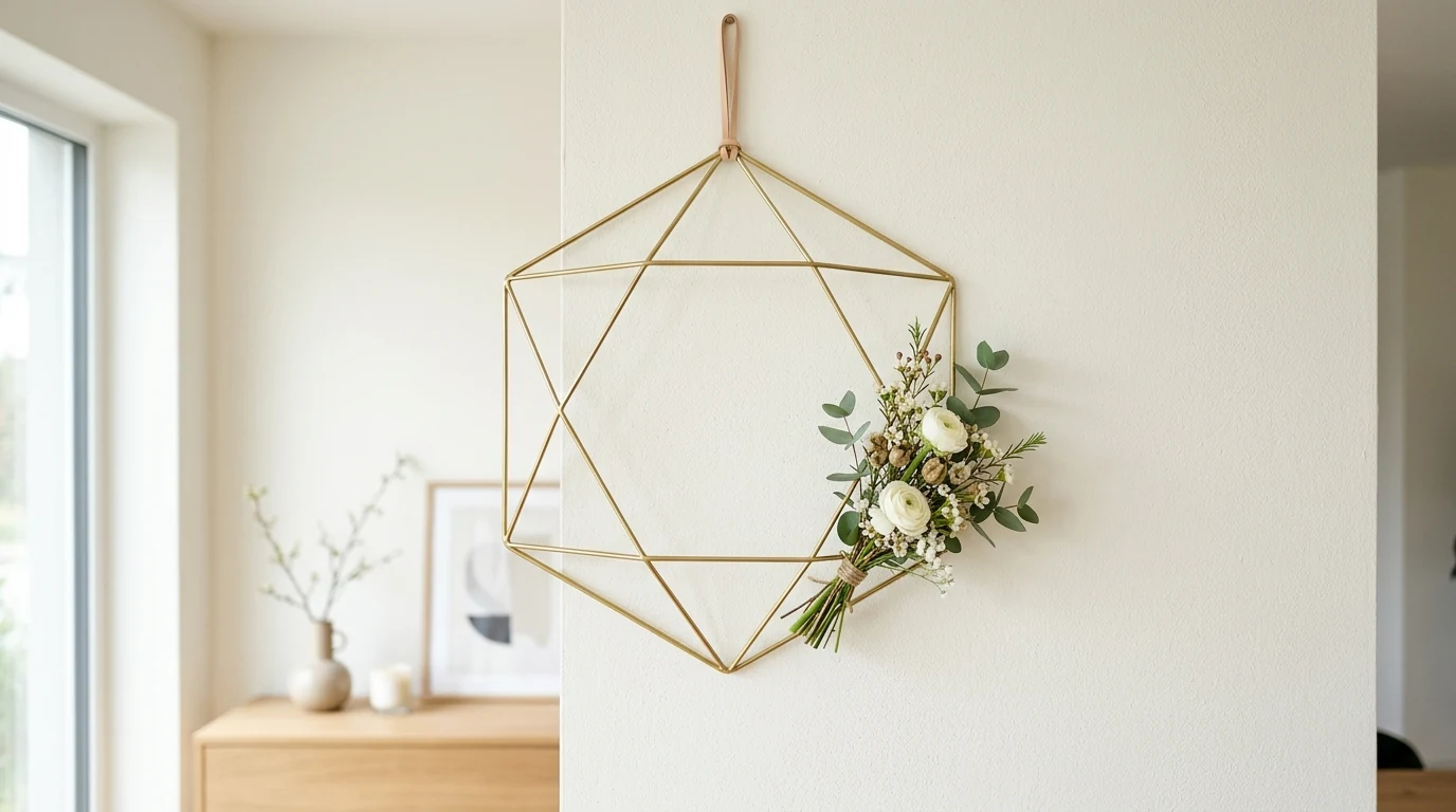 Minimal pastel half-wreath for a spring front door.