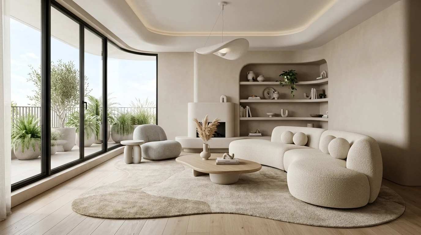 Forward-looking 2026 home decor trends in a warm modern interior.