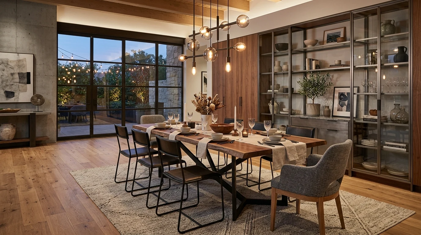 Home decor trend using layered natural textures like linen, jute, and wood.