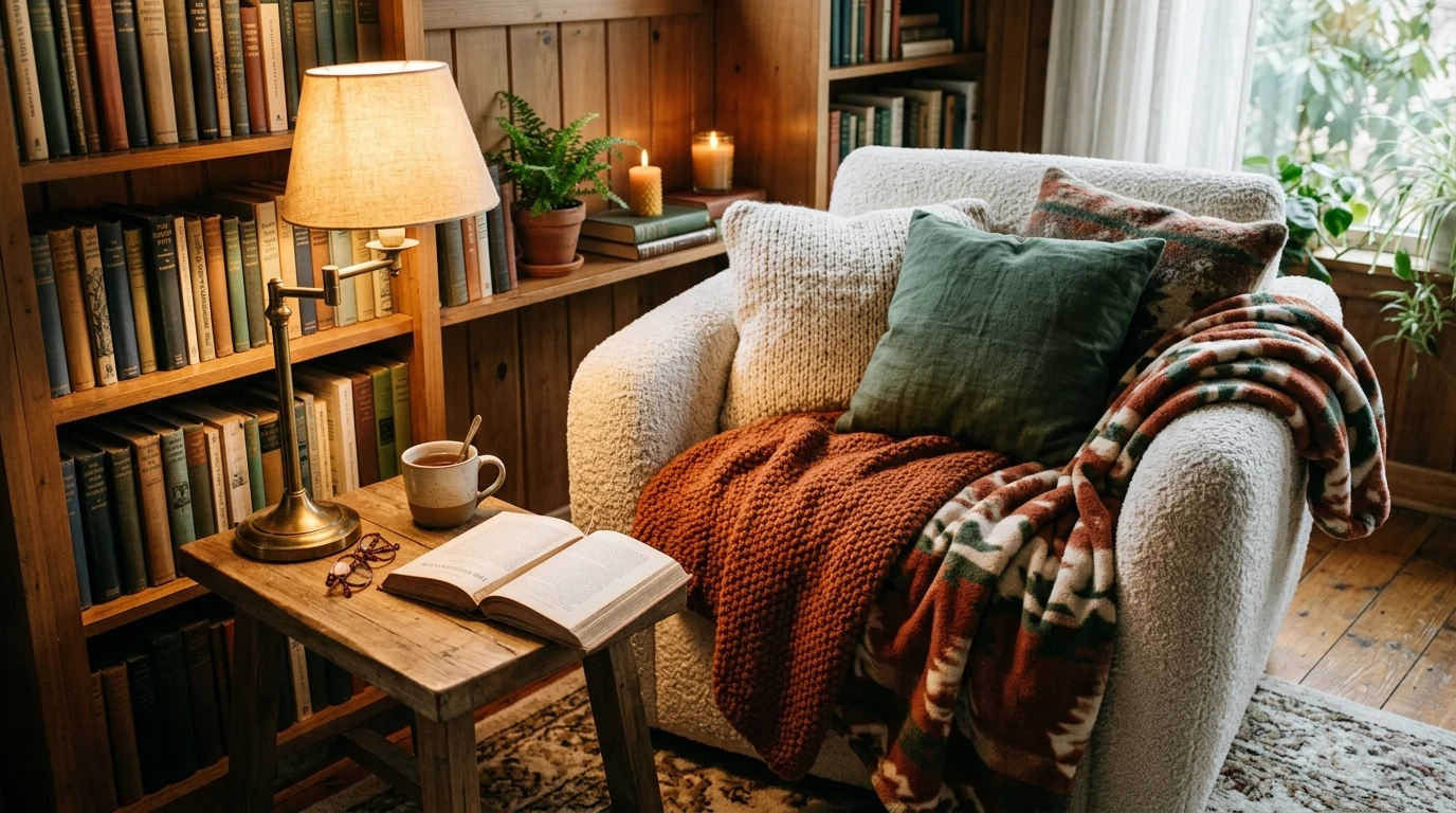 Interior design trend using indoor-outdoor material flow with natural textures.