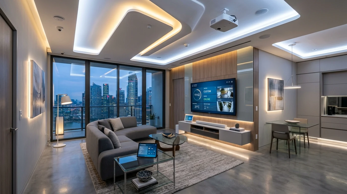 Neutral home decor with soft striped textiles and classic pattern layering.