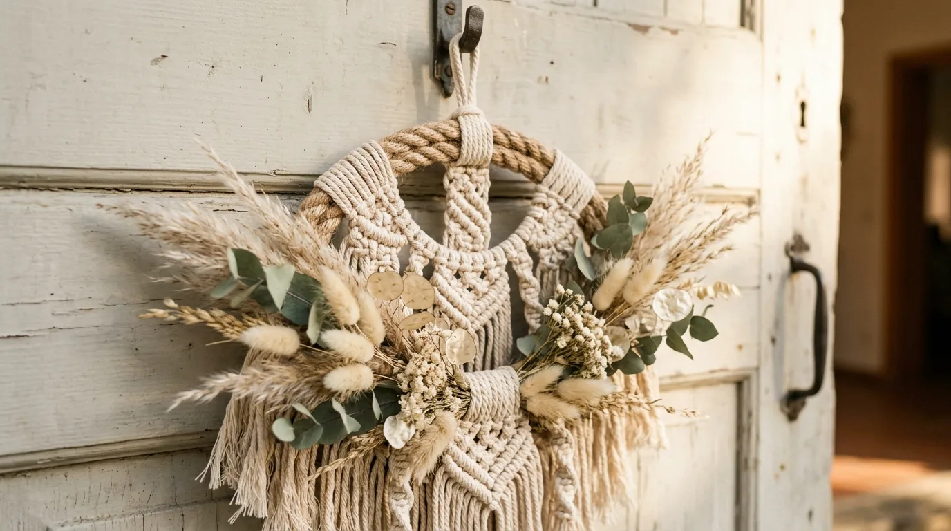 Fresh spring wreath with glossy greenery and a simple natural bow.