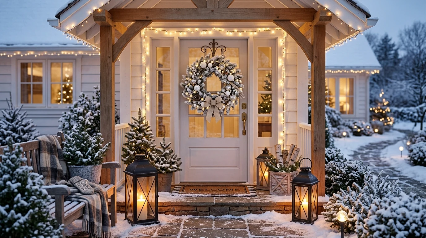 Winter wonderland decor in white and soft icy blue tones.