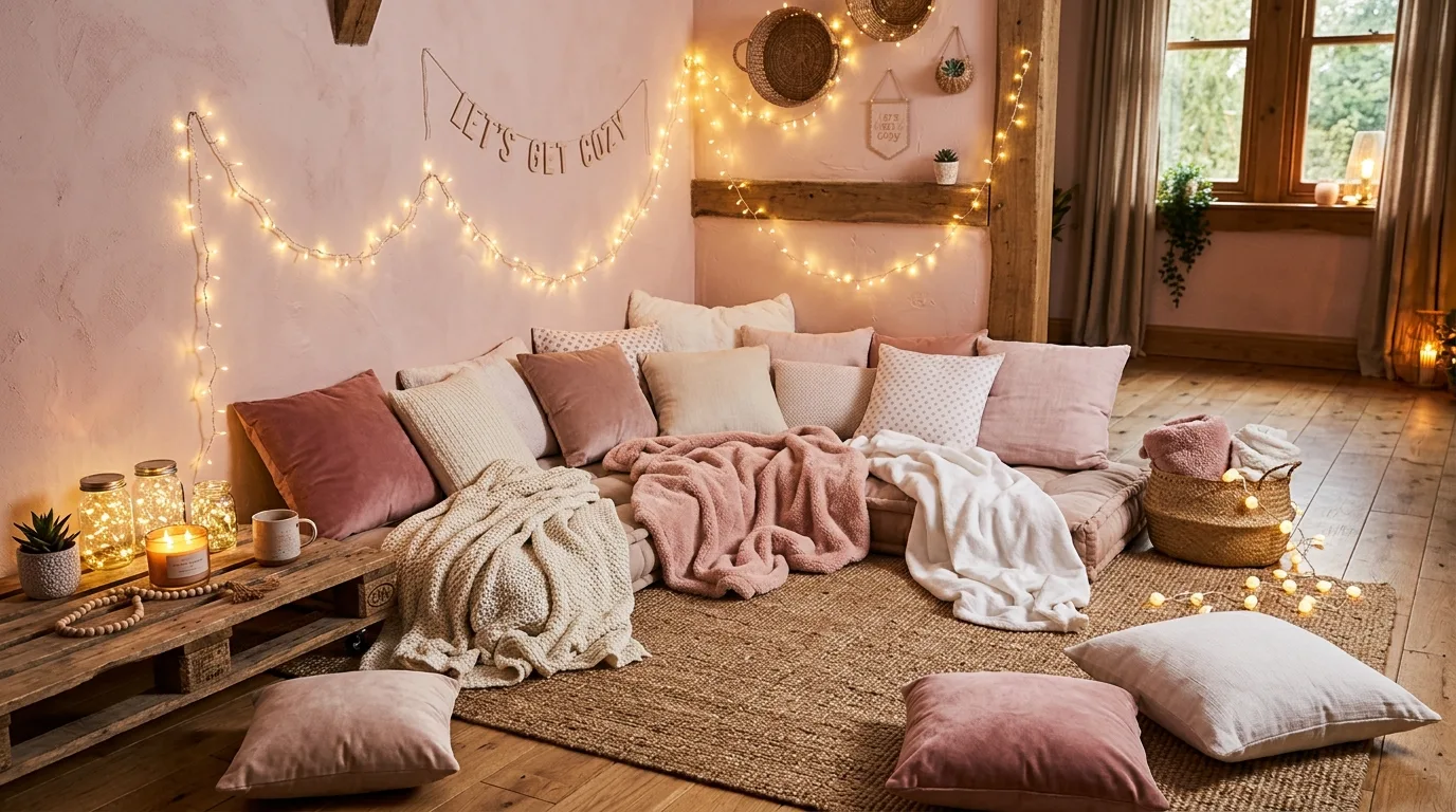 Galentines dessert table with layered sweets and romantic party decor.