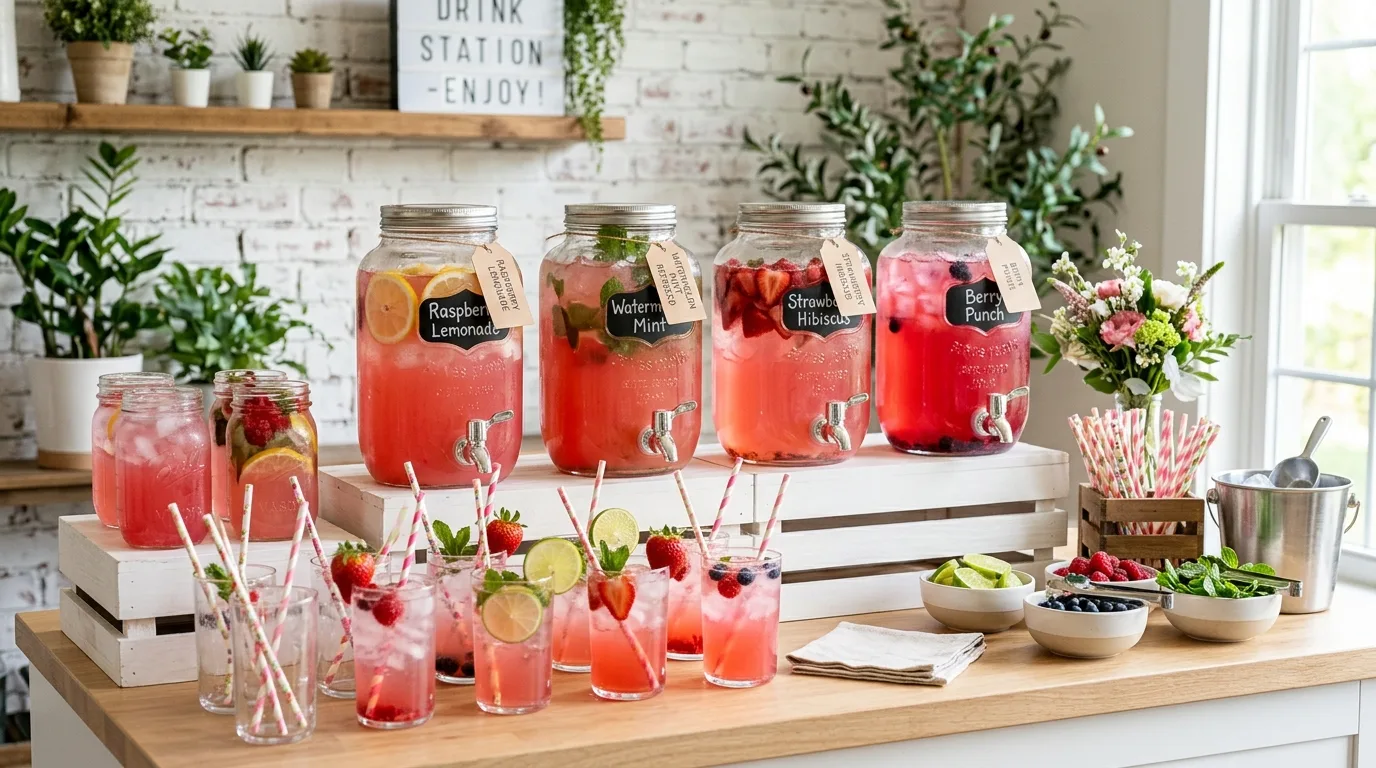 Cozy Galentines lounge area with pillows, blankets, and soft lighting.