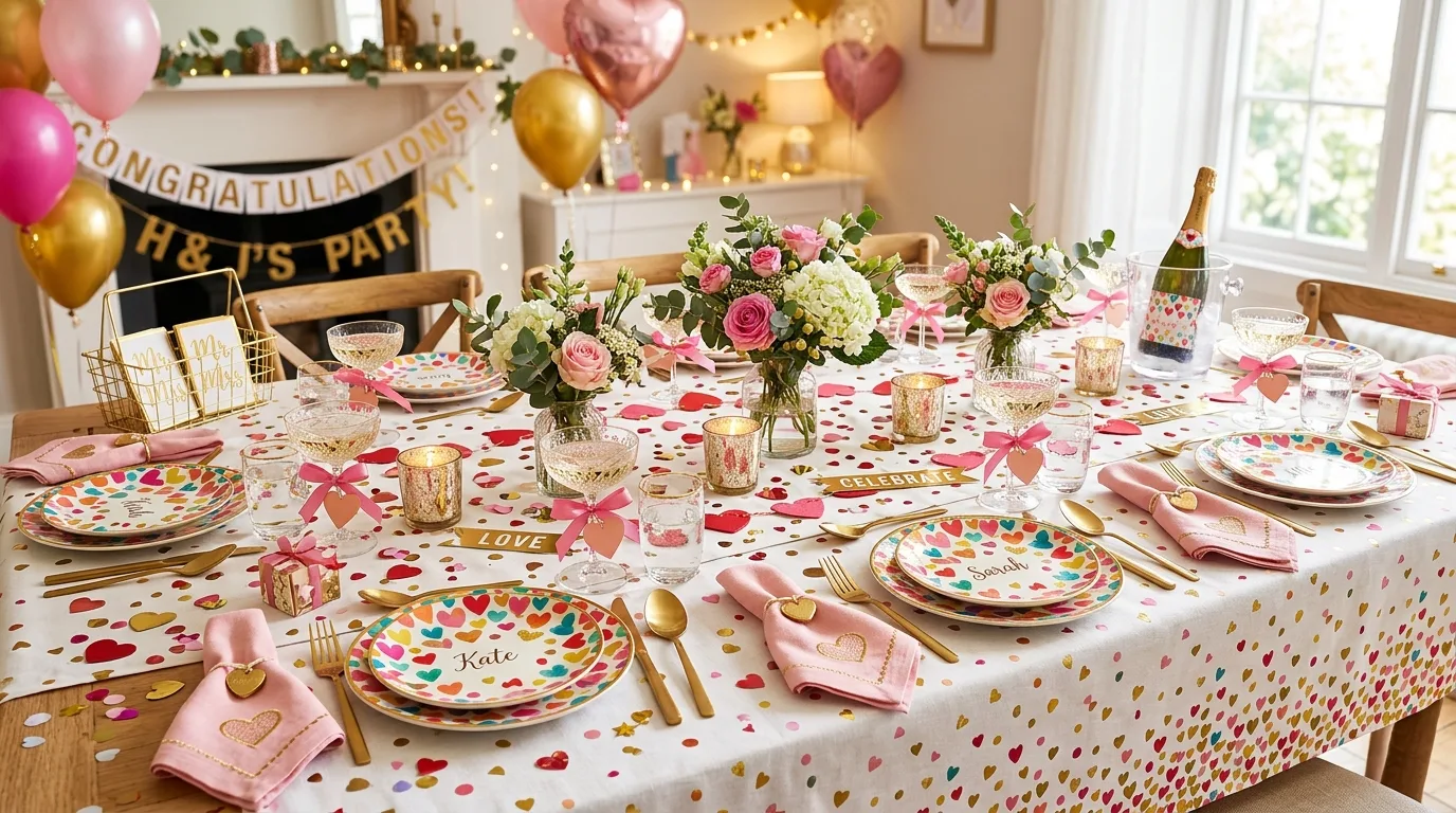 Styled Galentines party space with finishing decor touches and warm mood.