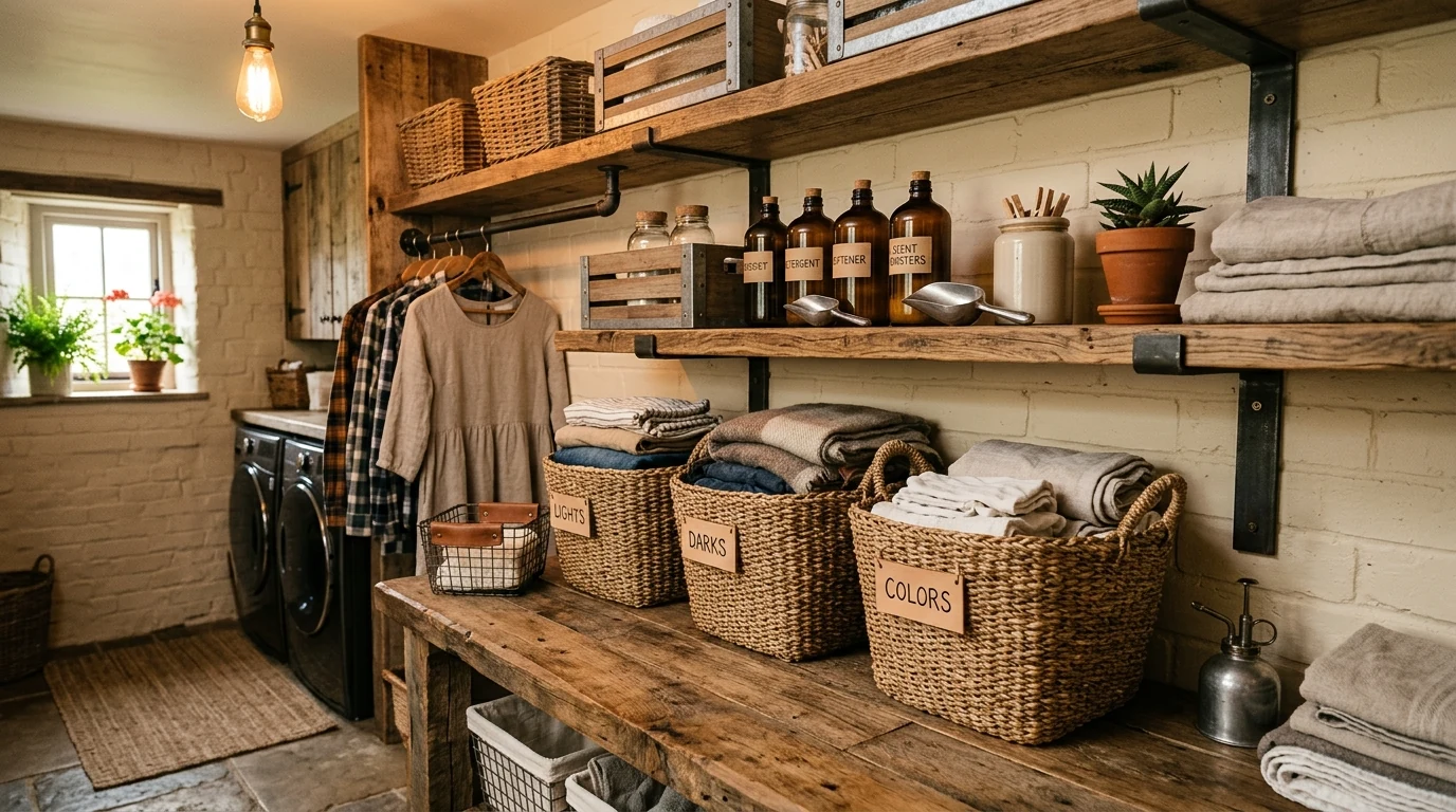 Modern monochrome laundry room with matte black utility styling.