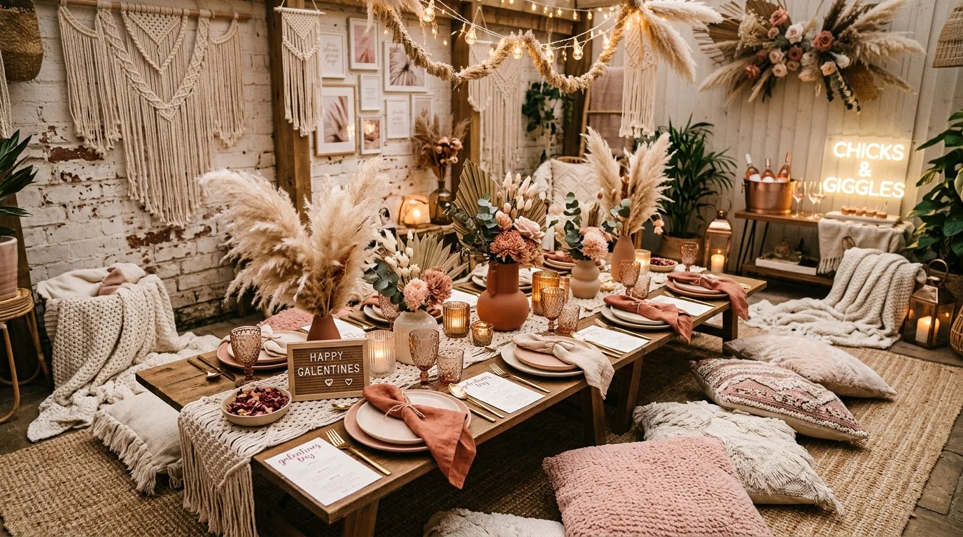 Valentines flower bar set up for a Galentines celebration.