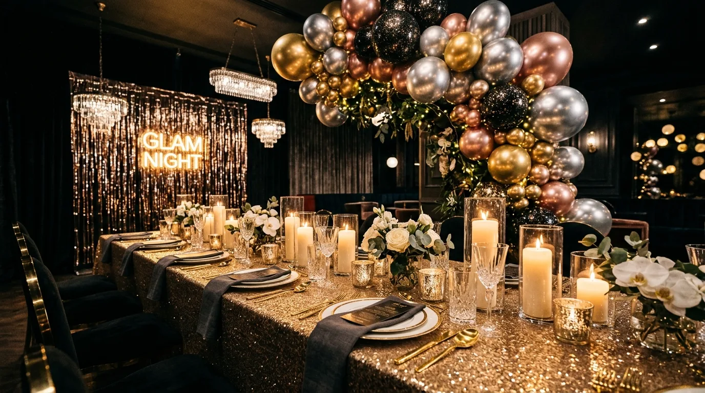 Galentines party card-making station with paper goods and decor.