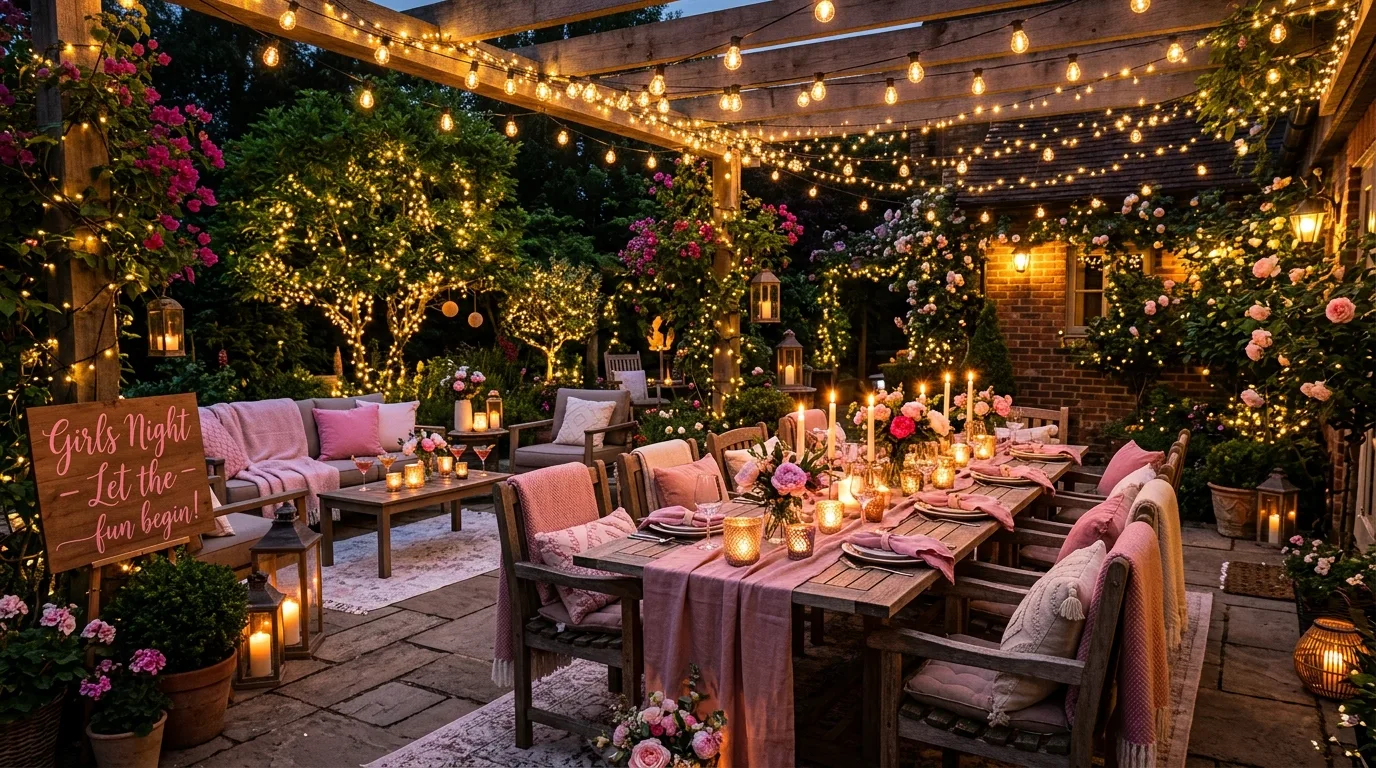 Styled Galentines party space with finishing decor touches and warm mood.