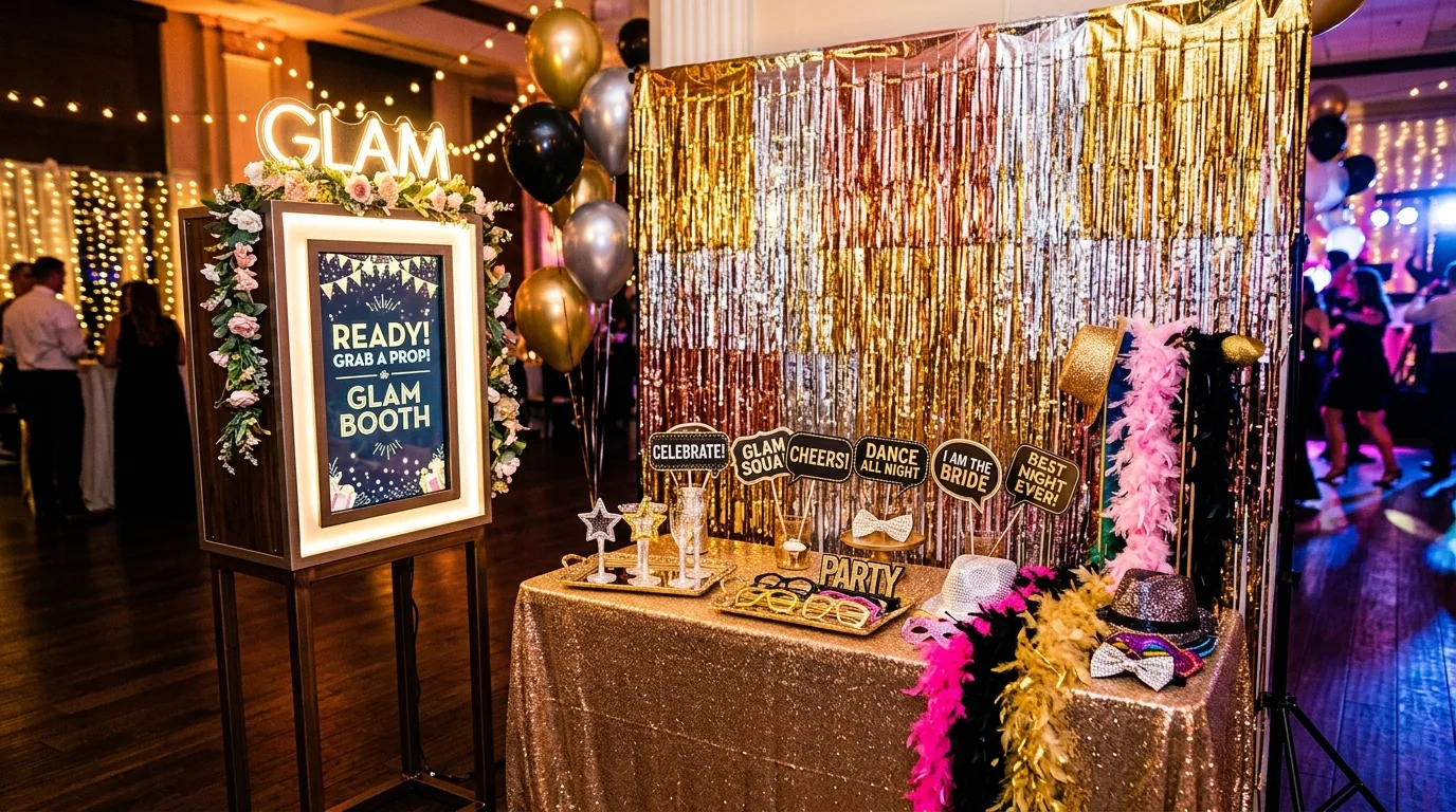 Glam New Year lounge with velvet seating and candlelit decor.