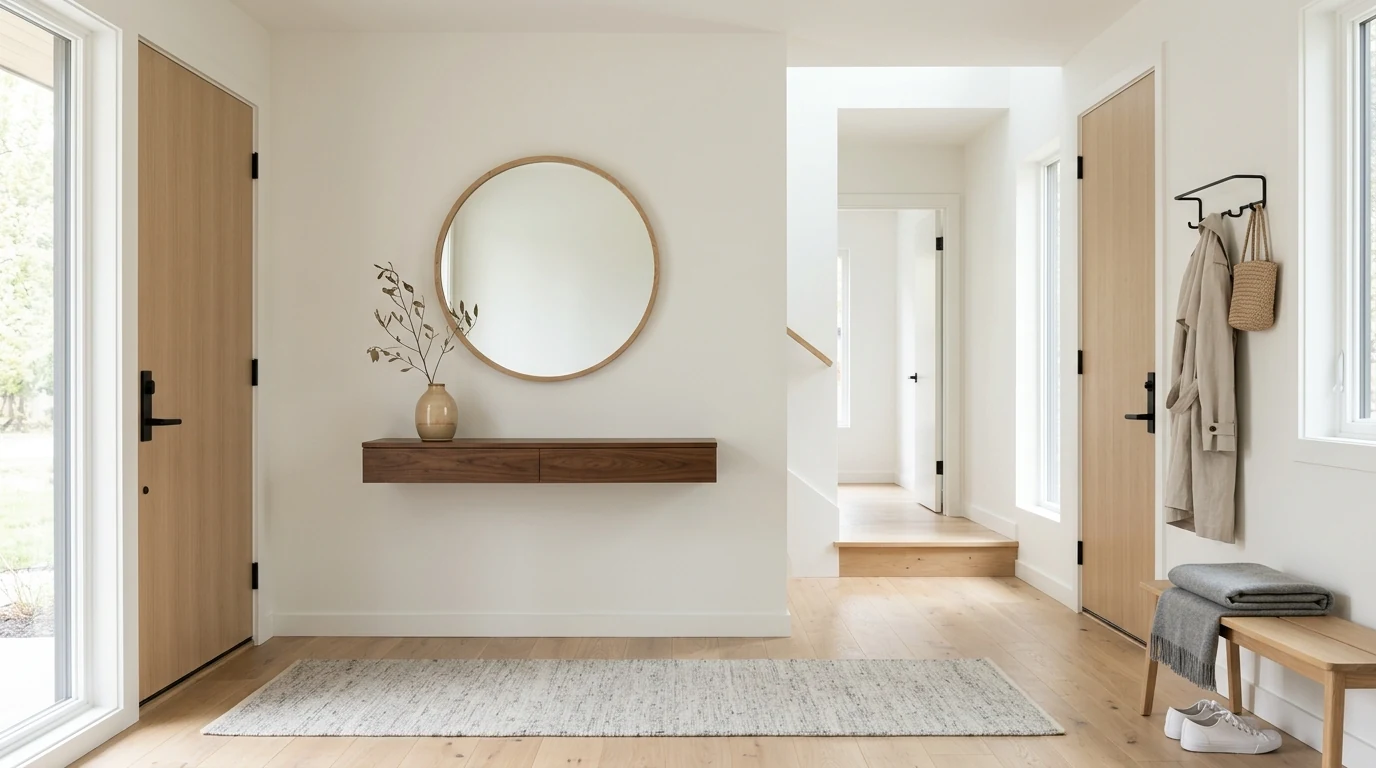 Foyer with statement pendant lighting creating a grand entrance.