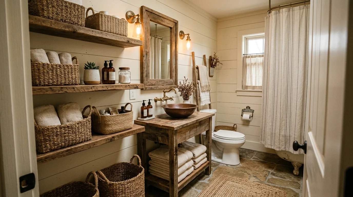 Guest bathroom with a scented candle and spa-like finishing touches.
