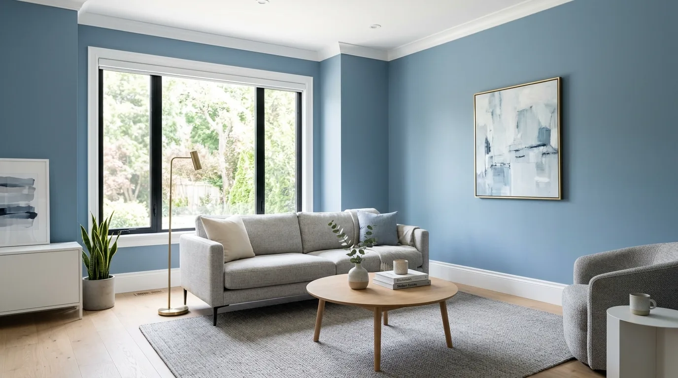 Interior color trend using deep olive accents with warm wood and brass.