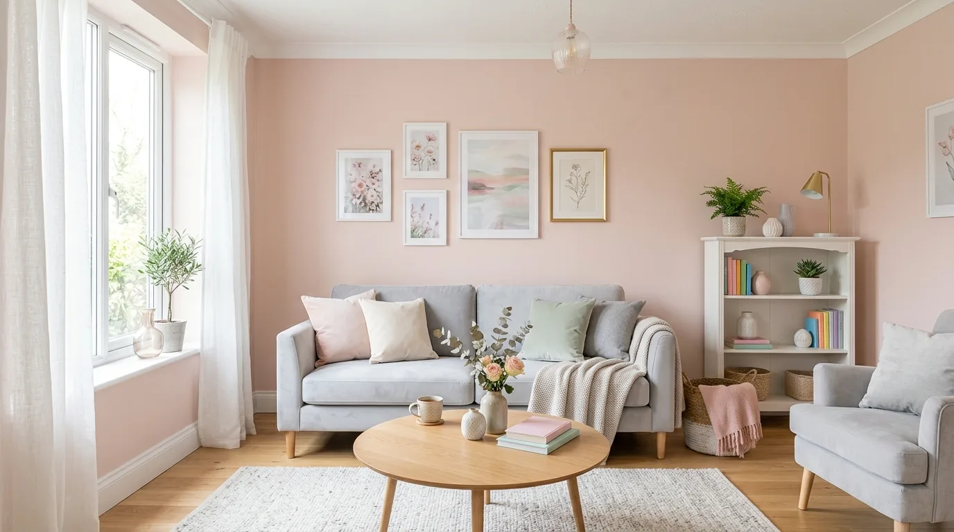 Muted sage room styled with calm tones and natural textures.