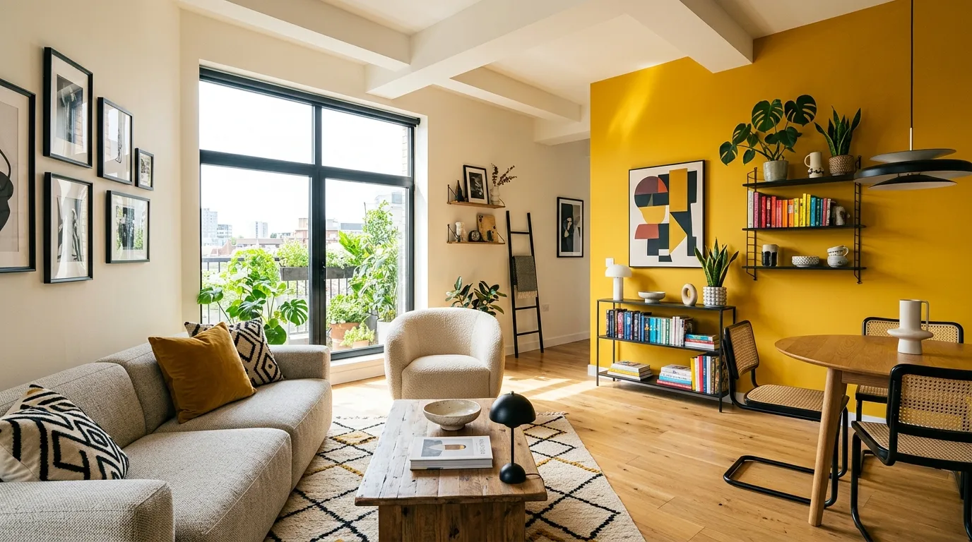 Taupe interior with layered neutral tones across walls and furniture.