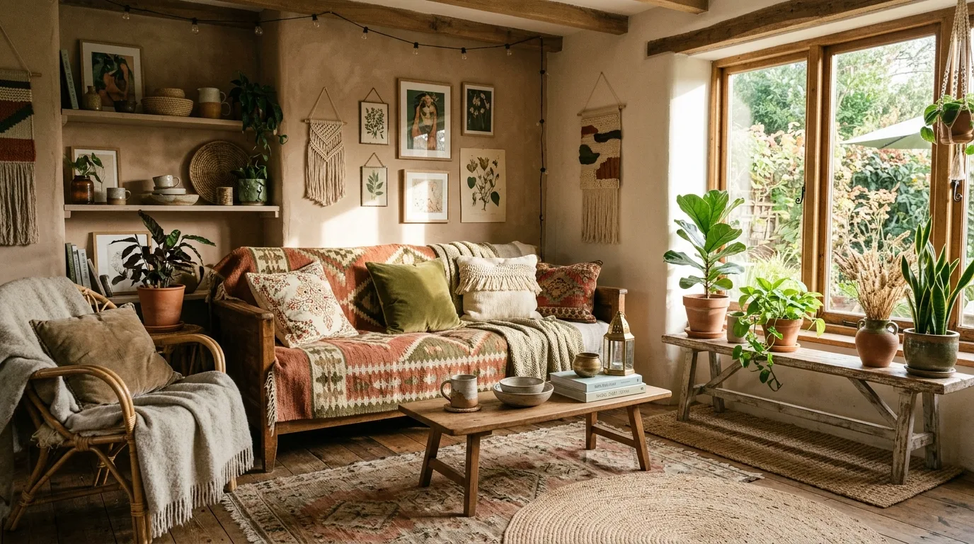 Interior using sand and stone color tones with soft natural light.
