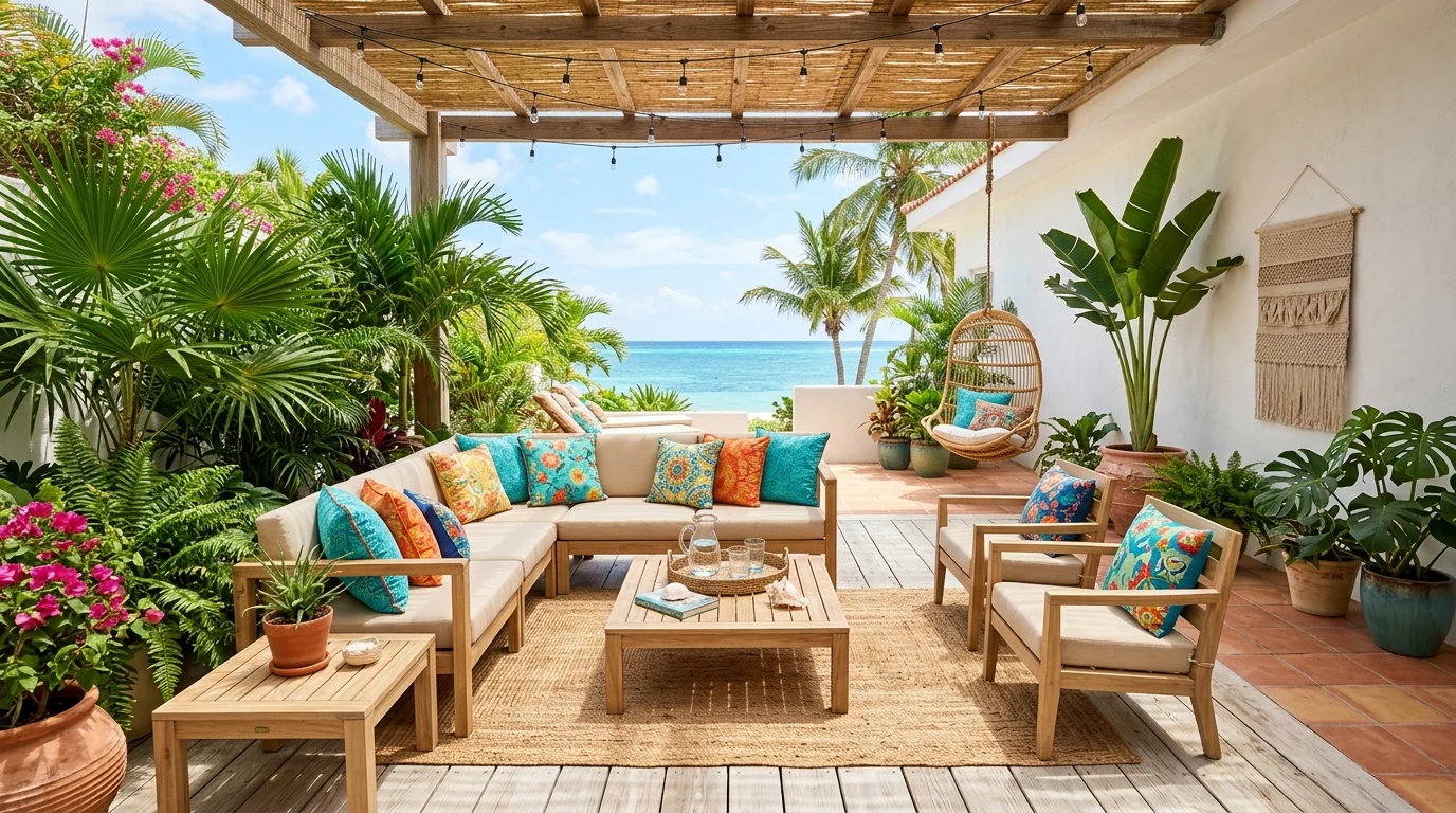 Small patio design using smart furniture scale for cozy outdoor living.