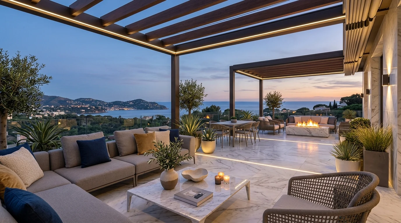 Resort-inspired patio design beside a pool for luxurious outdoor living.