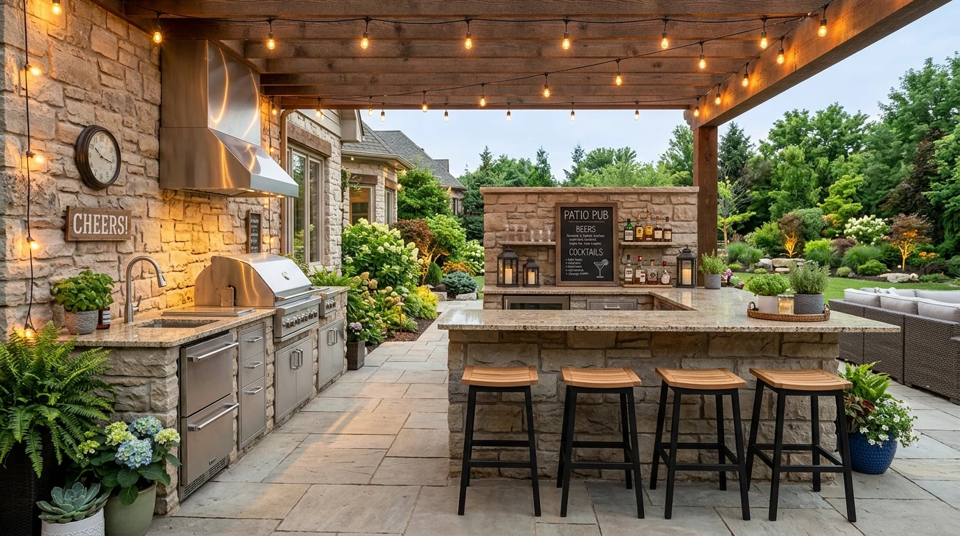 Covered patio design built for comfortable all-weather outdoor living.