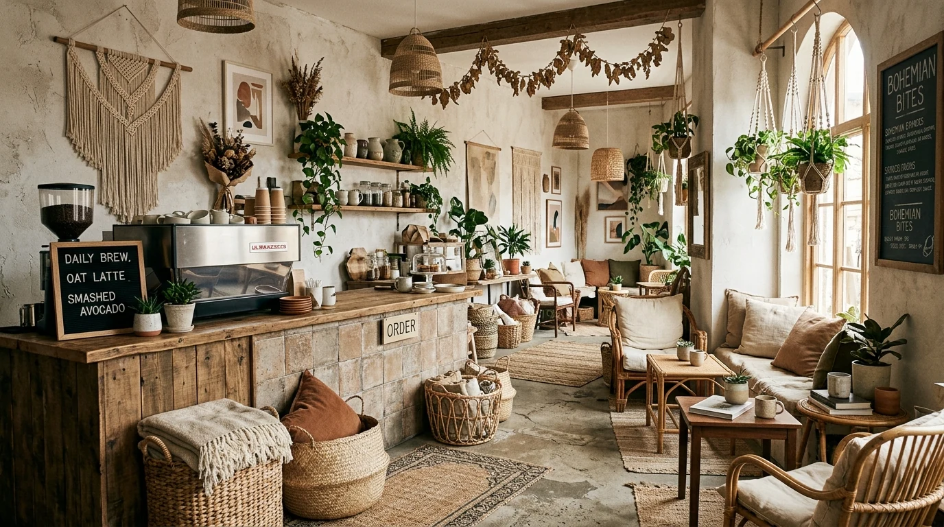 Home coffee bar styled with warm wood and brass accents.