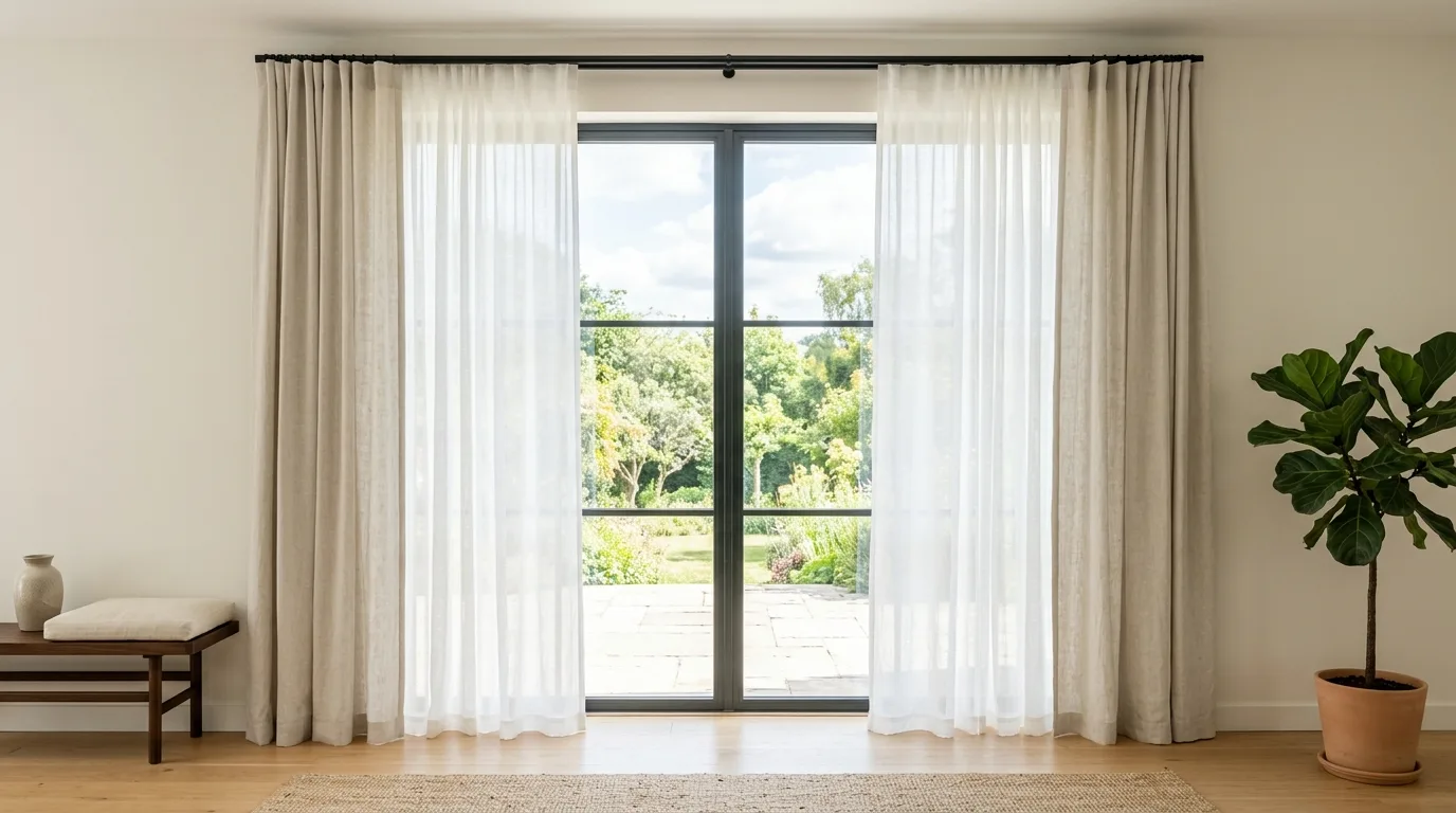 Elegant pleated drapery adding softness and structure around a window.