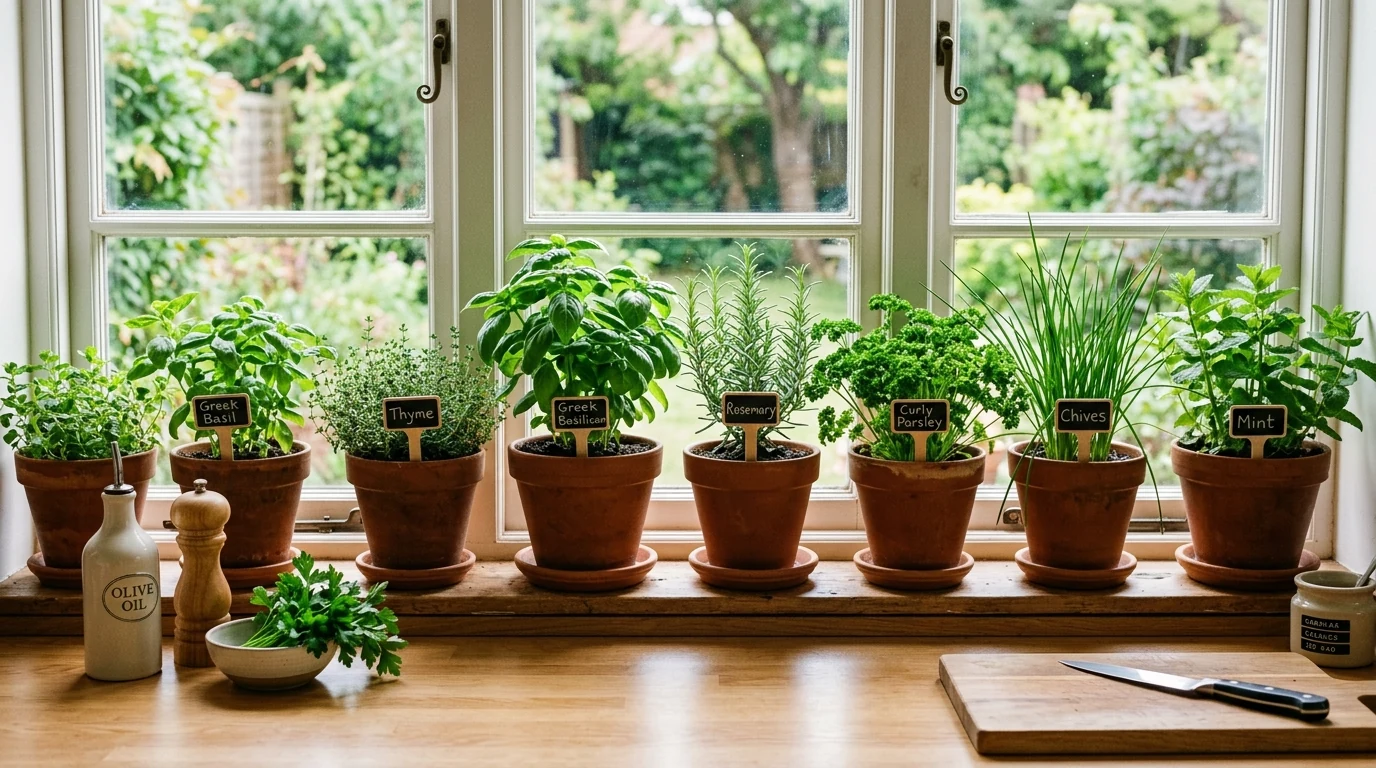 Kitchen breakfast nook styled with surrounding plants for a jungle oasis look.
