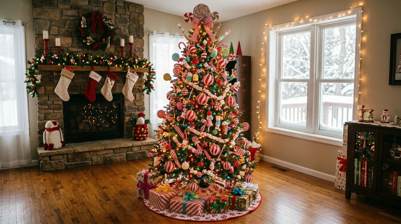 Natural Christmas tree decorated with dried citrus and handcrafted ornaments.