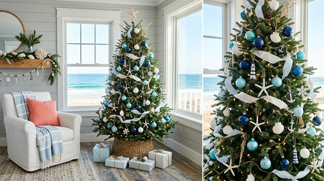 Whimsical Christmas tree with candy-colored ornaments and playful details.