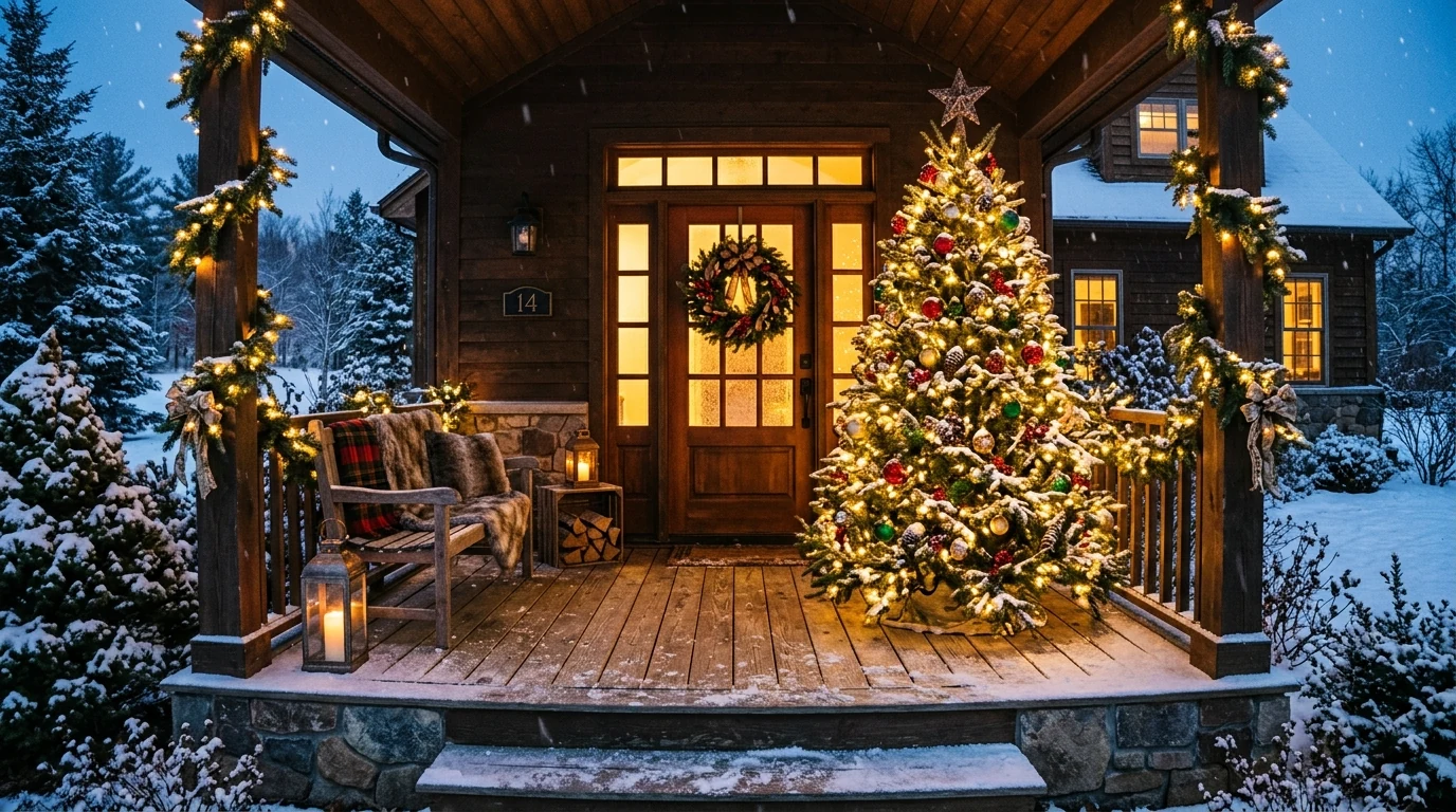 Designer-style Christmas tree with layered ribbon and polished holiday decor.