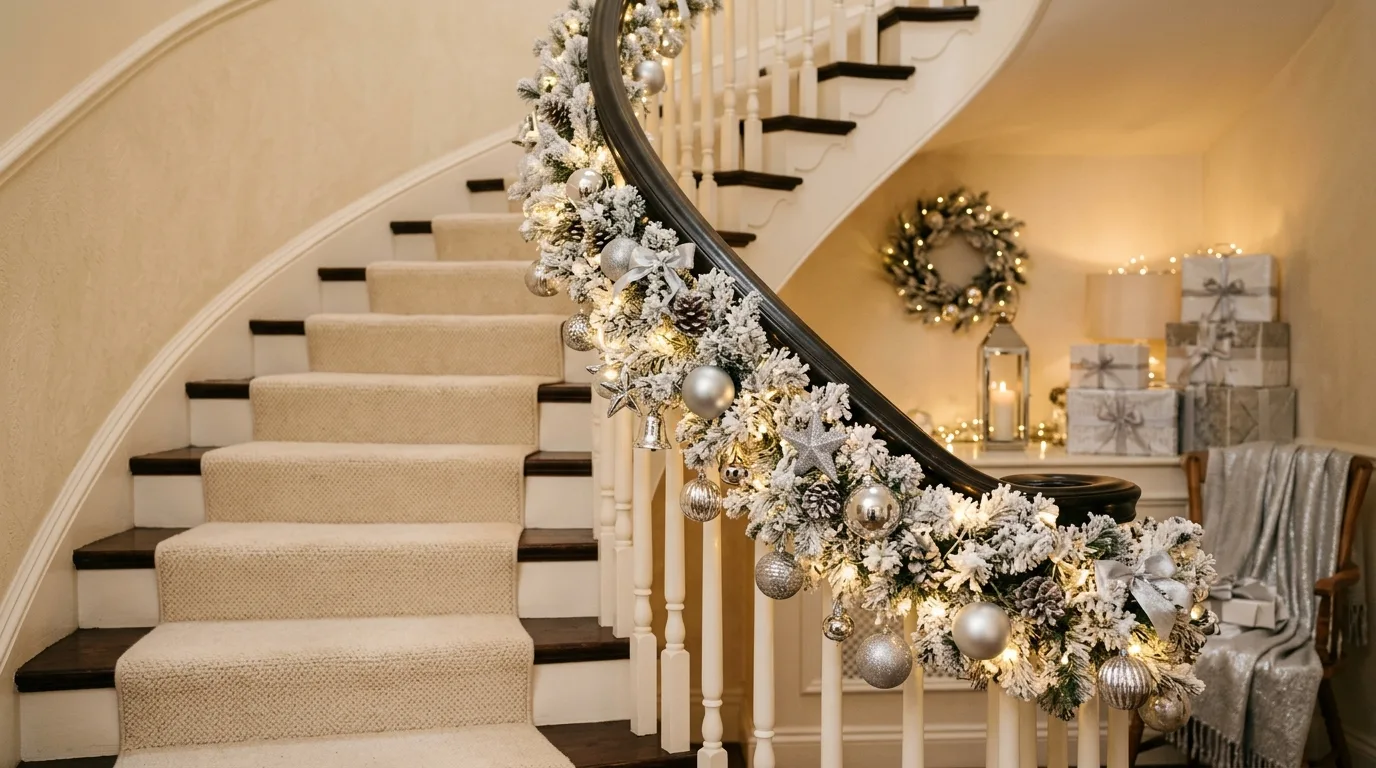 Mirrored winter decor styling with candles and reflective silver accents.