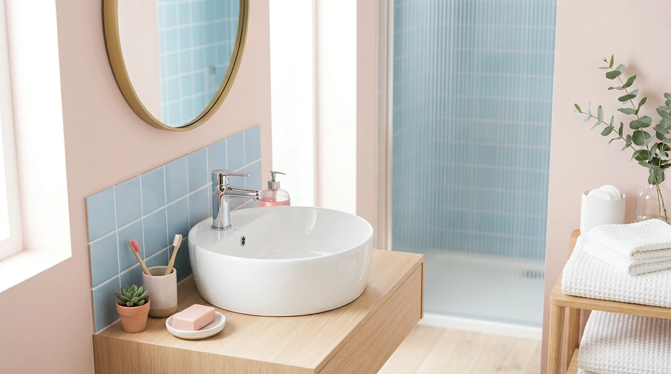 Modern interior color palette with cocoa brown and pale walls.