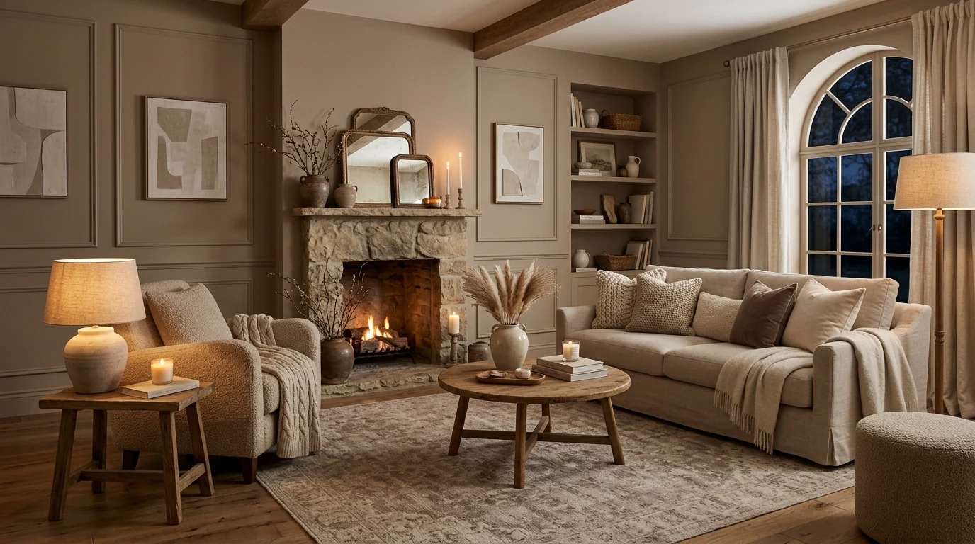 Kitchen color trend using muted clay tones and modern finishes.