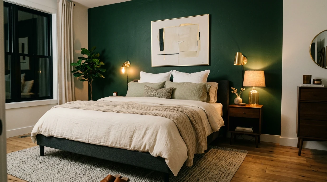 Modern room using black as a focused accent within a softer color palette.