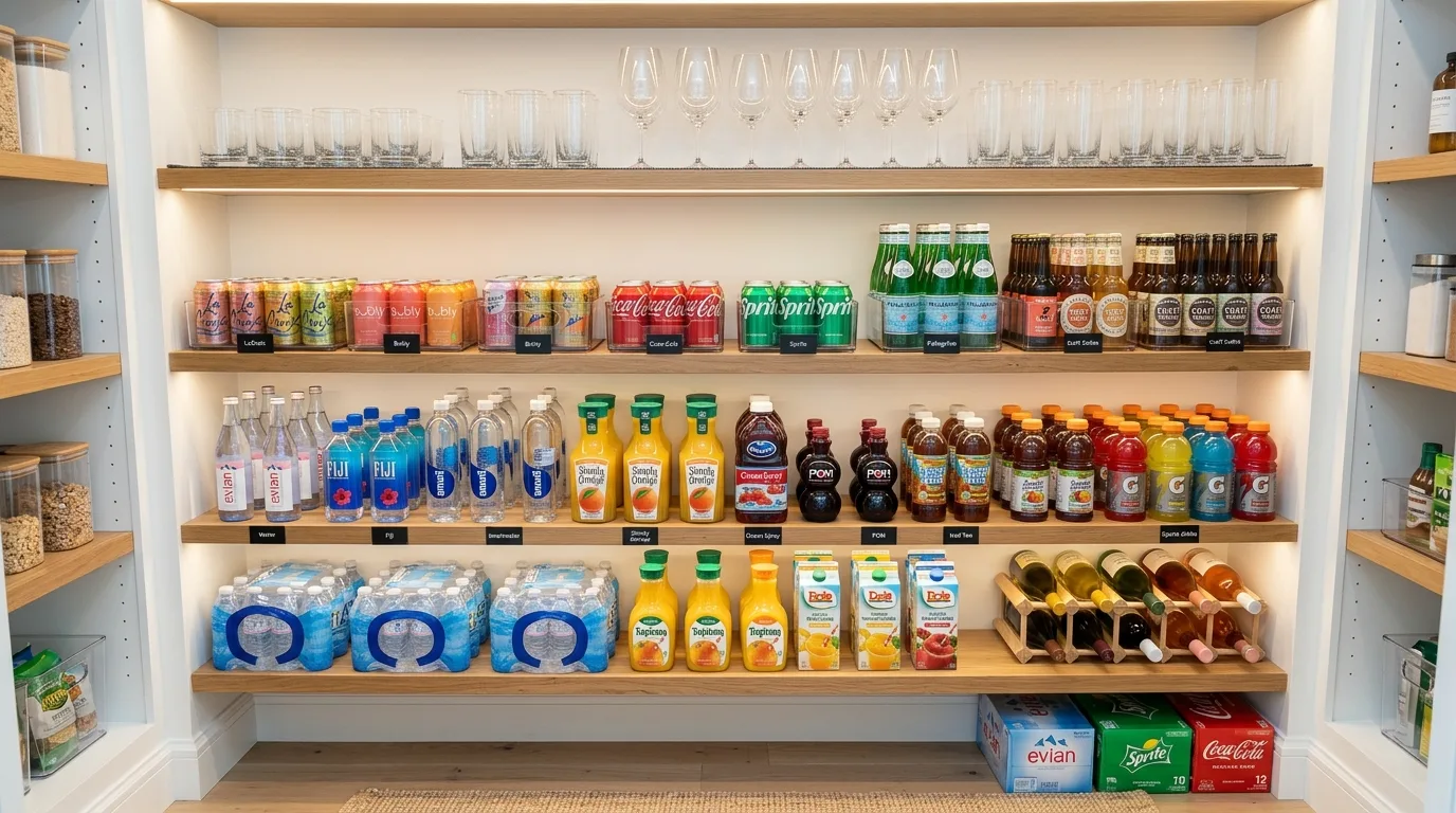 Family pantry with an easy-to-reach snack zone on lower shelves.