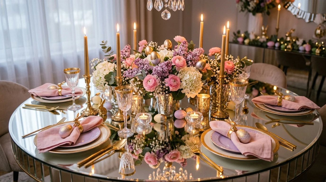 Outdoor pastel Easter brunch table with spring styling.