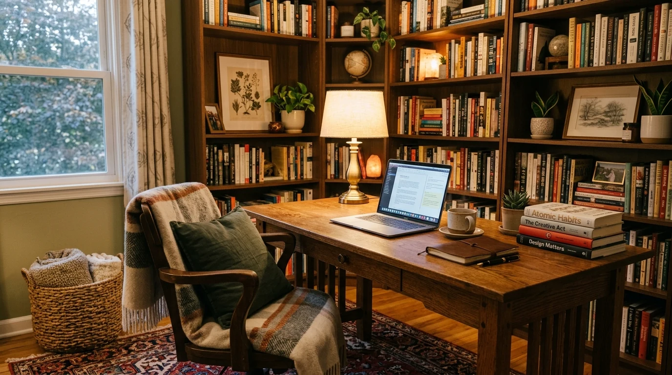 Beautiful home office with a supportive statement chair for long working hours.