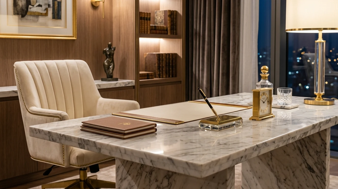 Compact home office nook with smart storage and a stylish productive arrangement.