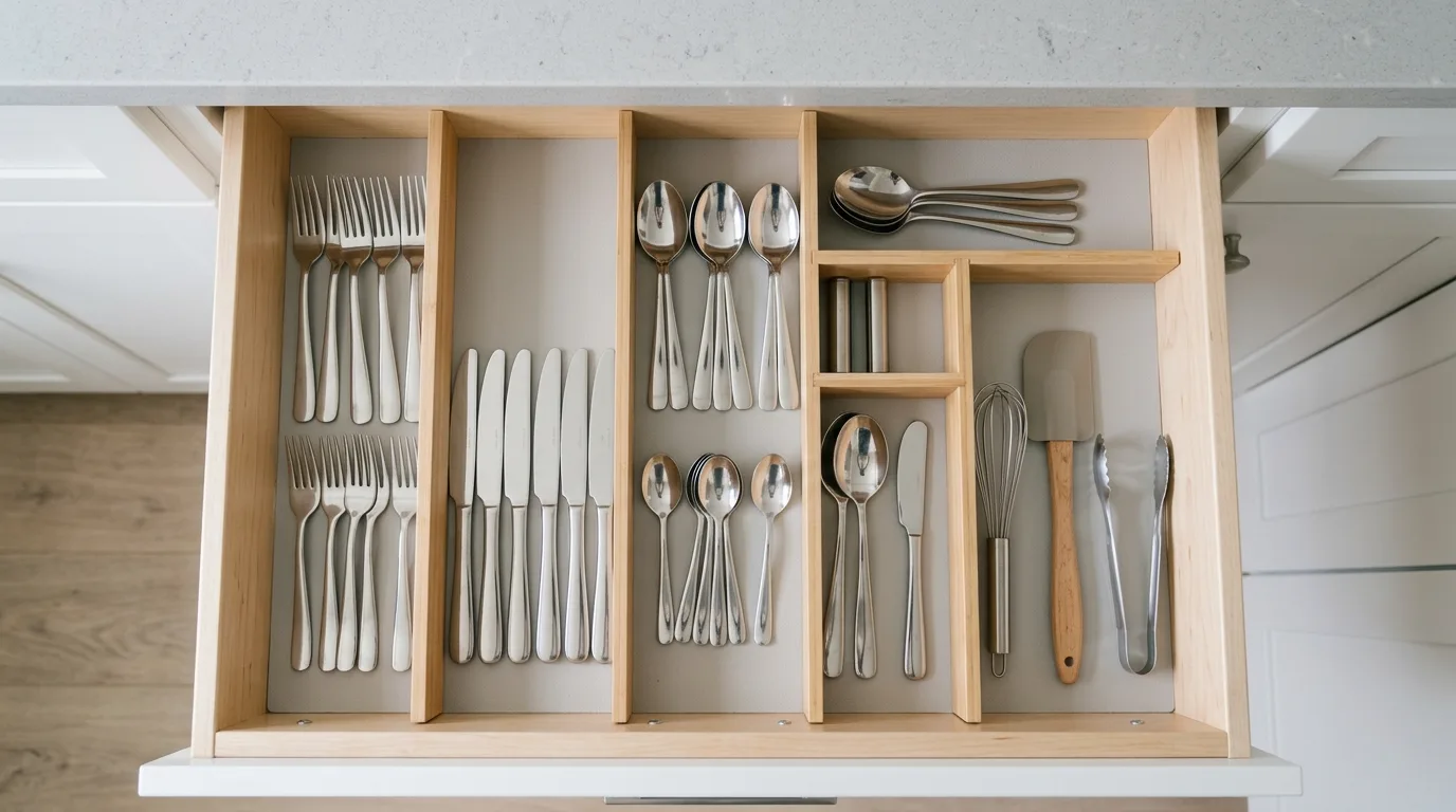 Quick kitchen refresh with edited open shelves and fewer displayed items.