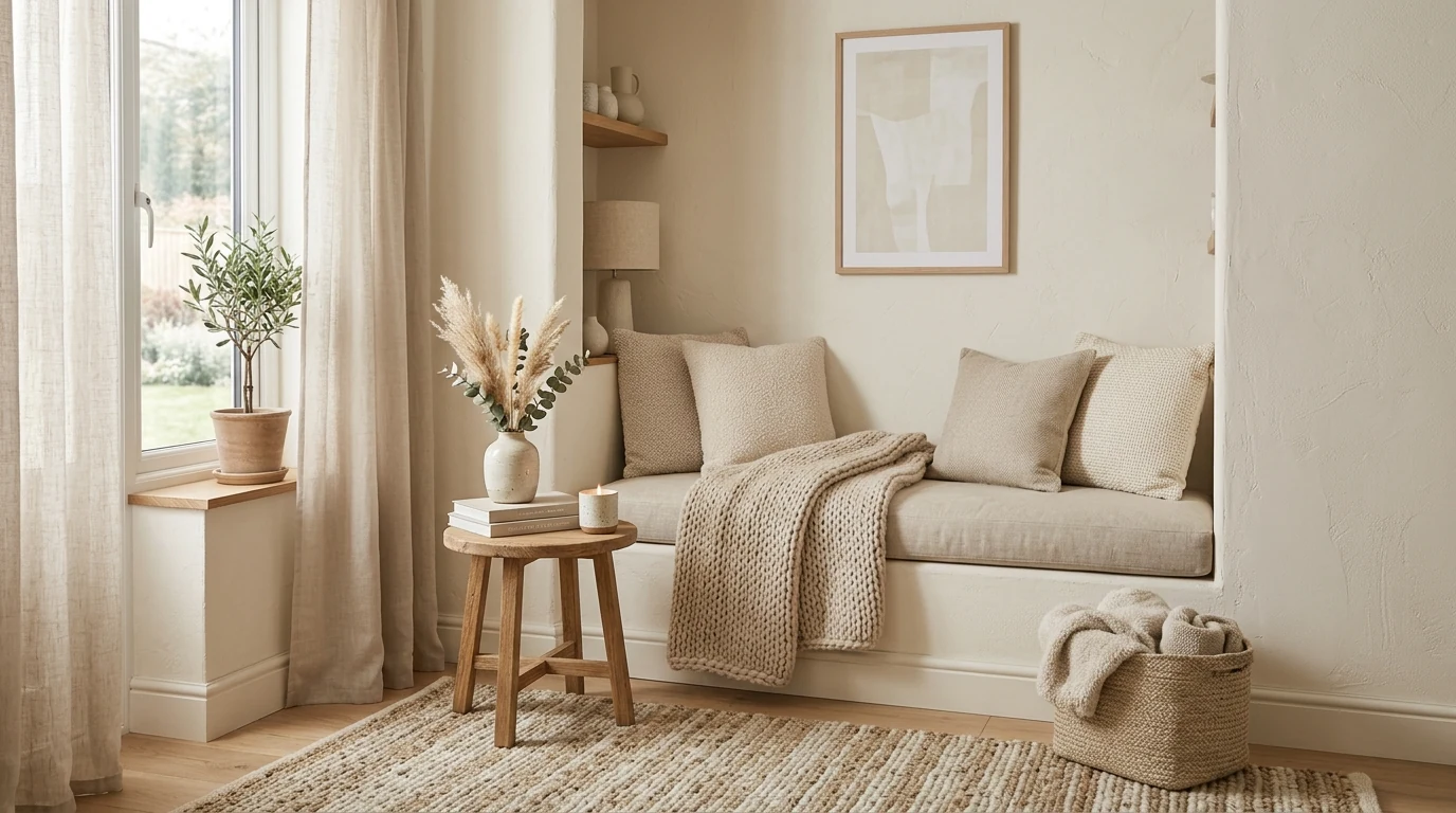Balcony reading nook with a chair, throw, and quiet morning light.