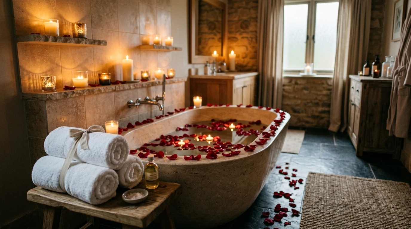 Kitchen nook decorated for Valentines Day with sweet romantic touches.