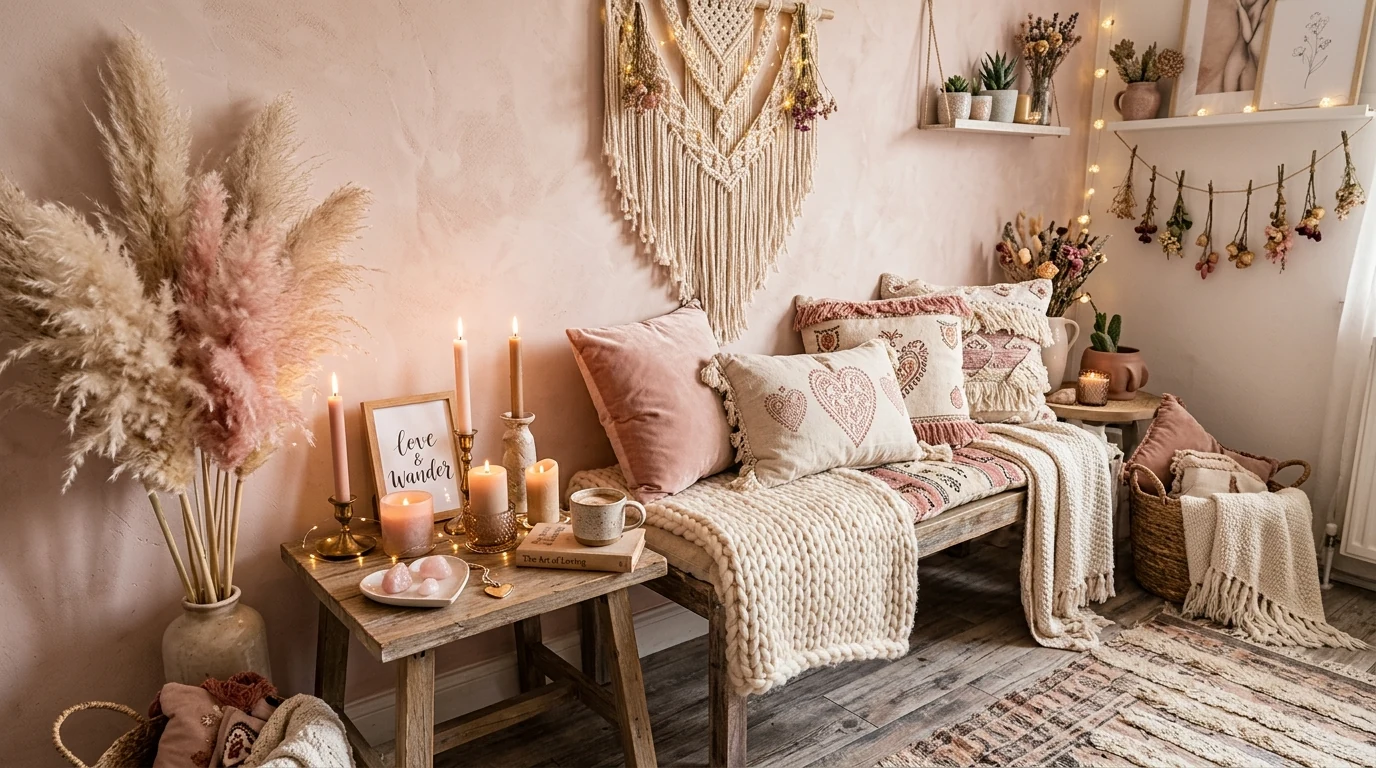 Valentines dessert station styled with pretty romantic display details.
