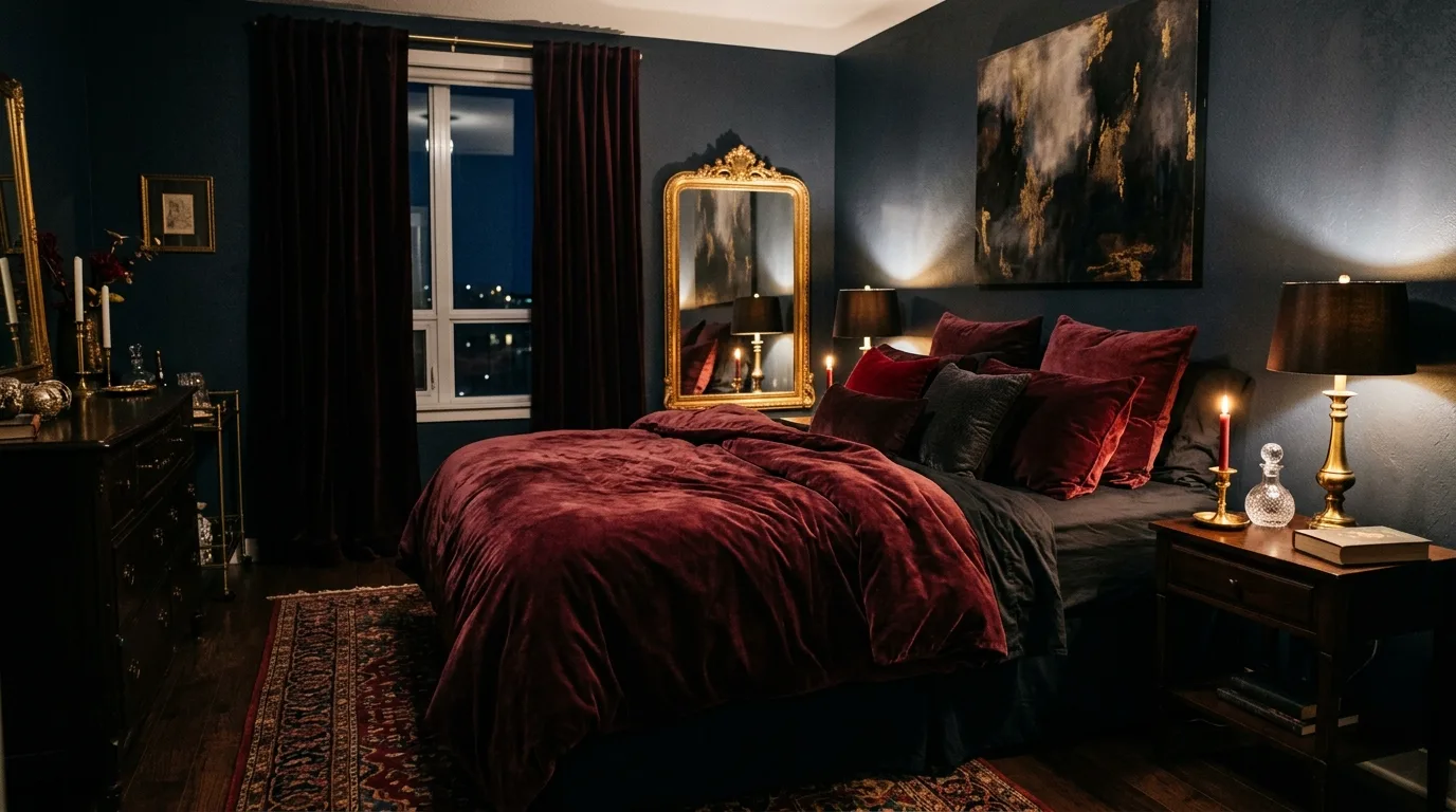 Romantic bedroom with soft linen bedding and fresh flowers.