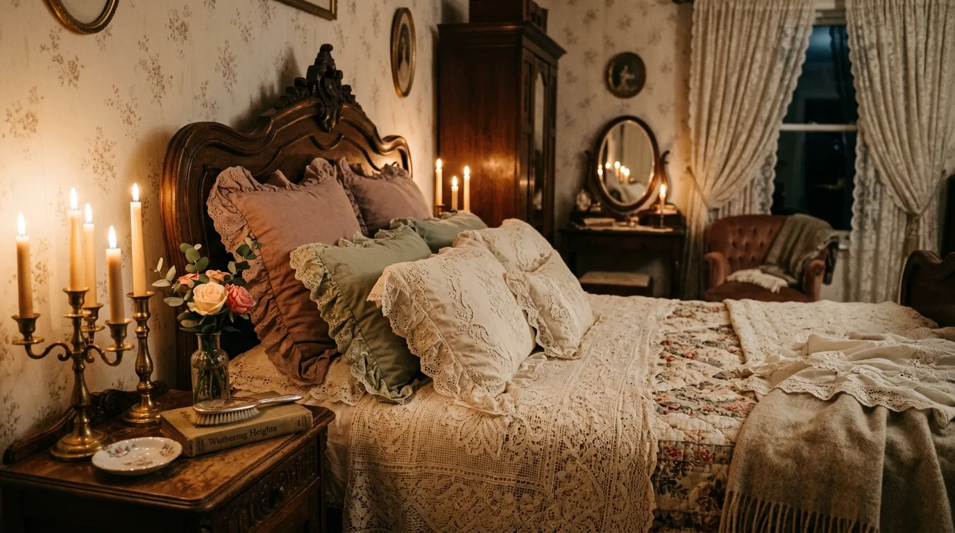Cozy Valentines bedroom styled with restraint and soft romantic touches.