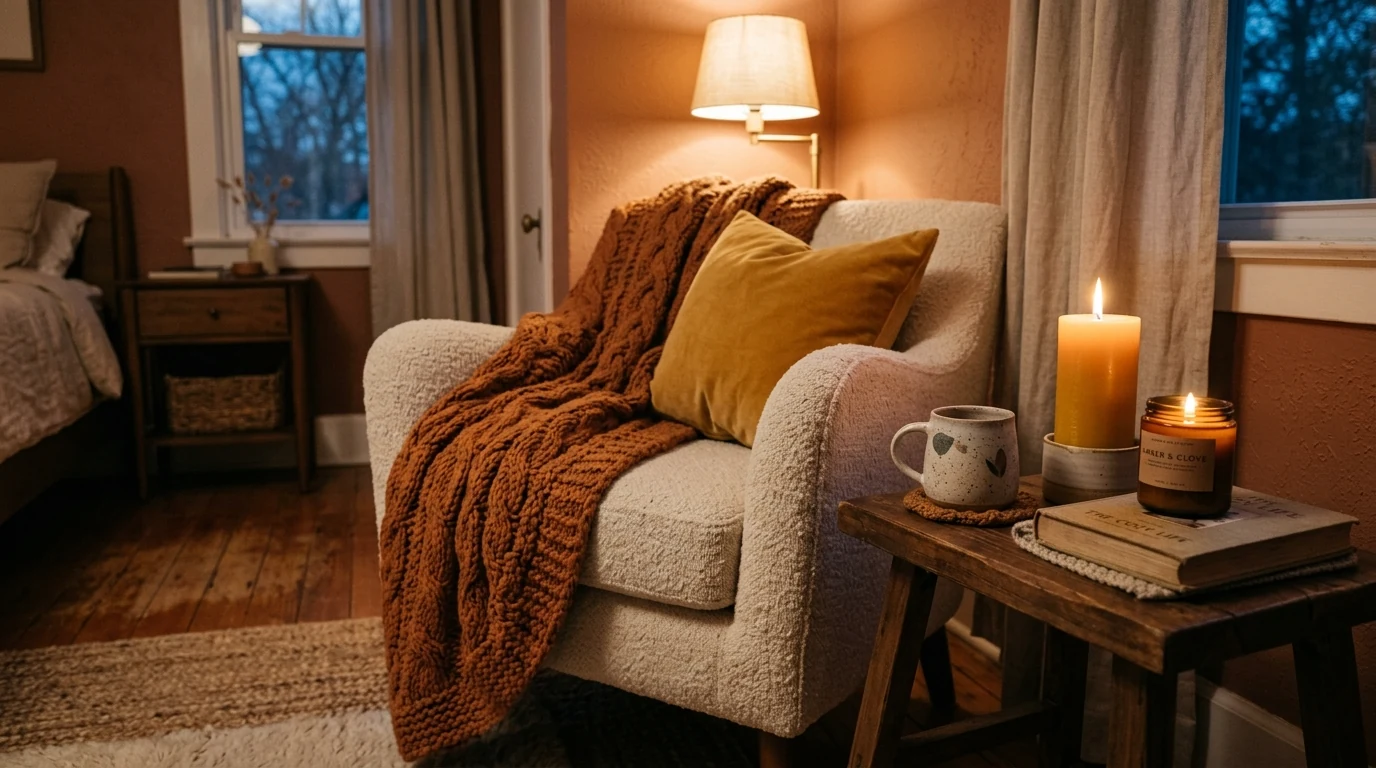 Valentines bedroom with sheer curtains creating a soft glow.