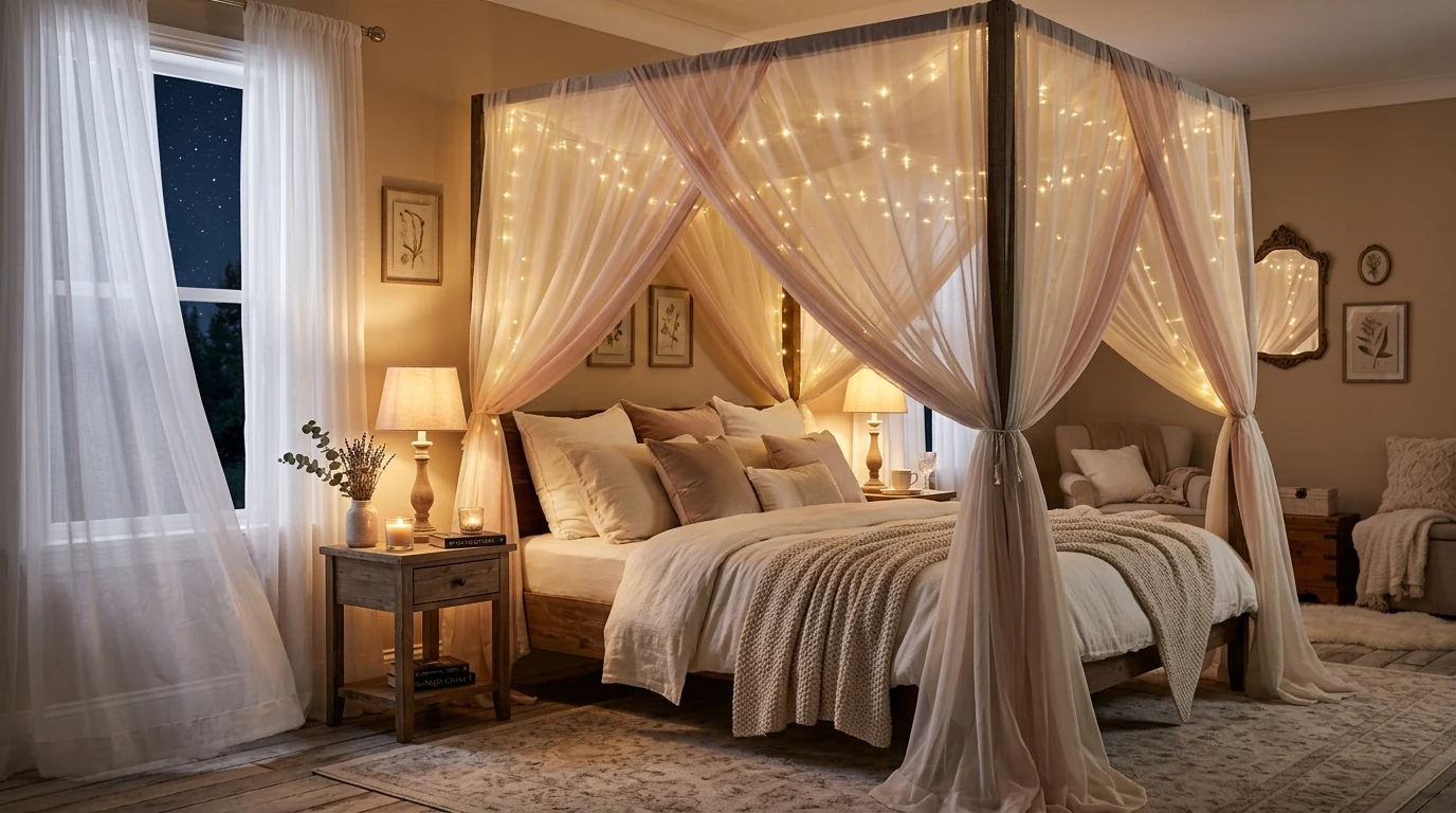 Romantic Valentines bedroom tray with dessert and flowers.