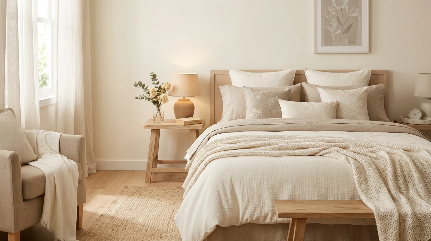 Dreamy Valentines bedroom with an upholstered headboard focal point.